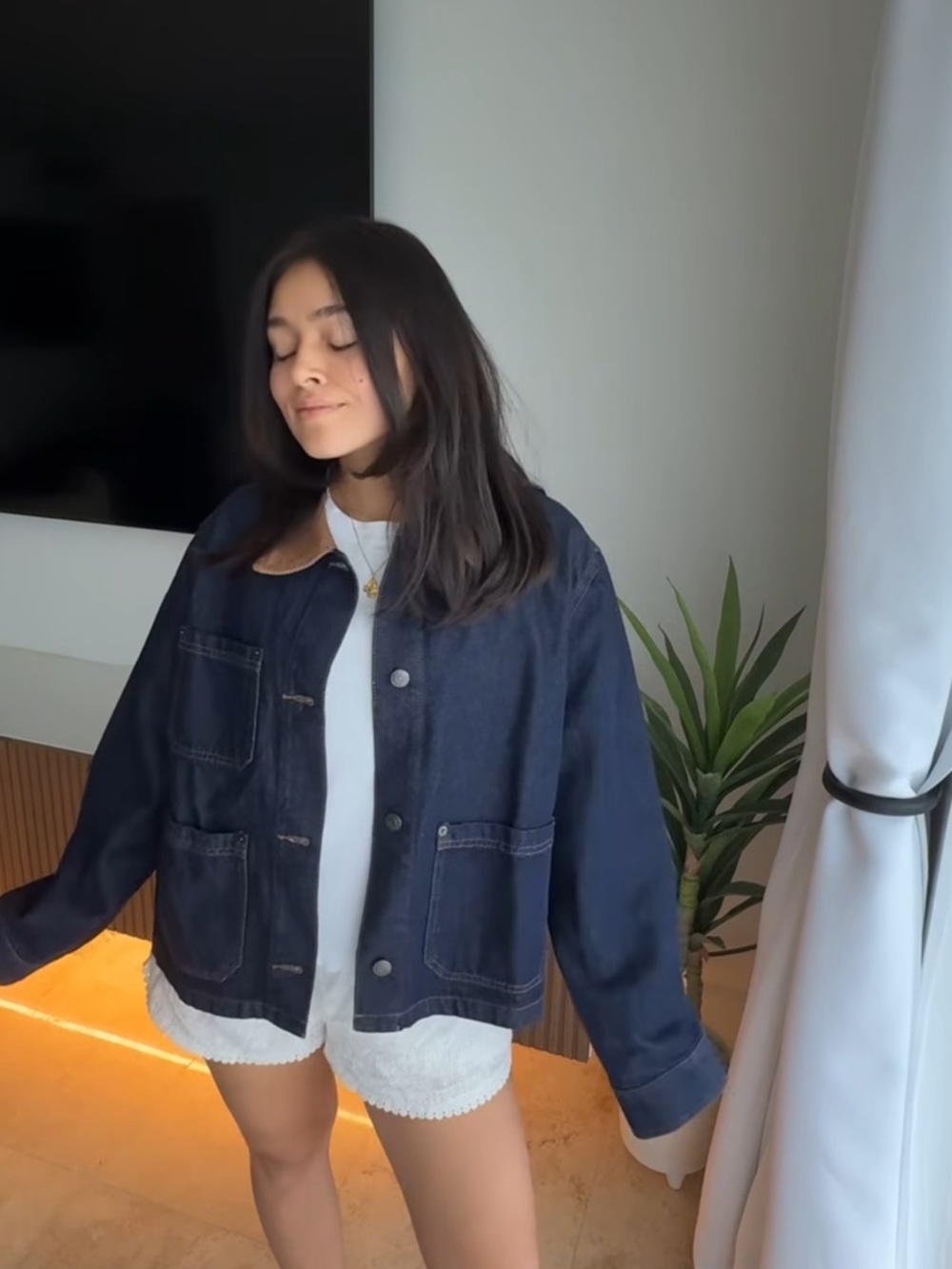 Dark Denim Jacket with Brown Corduroy Collar - Picture 5 of 5